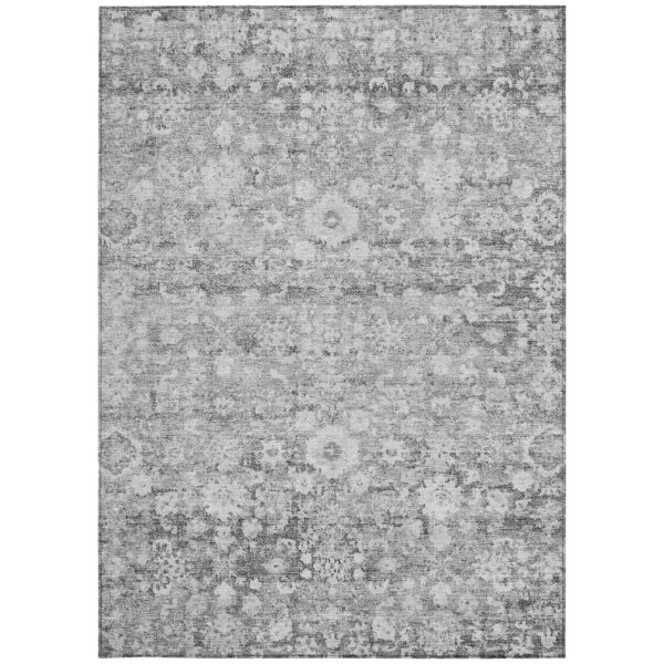 9' X 12' Silver Gray And Pewter Oriental Washable Indoor Outdoor Area Rug