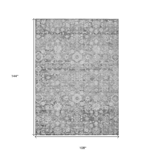 9' X 12' Silver Gray And Pewter Oriental Washable Indoor Outdoor Area Rug