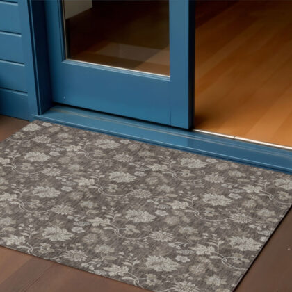 3' X 5' Chocolate Beige And Taupe Floral Washable Indoor Outdoor Area Rug
