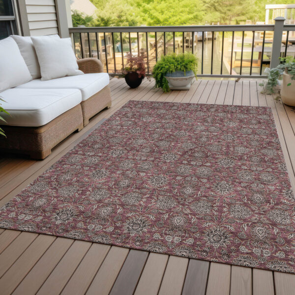 8' X 10' Merlot Gray And Taupe Floral Washable Indoor Outdoor Area Rug