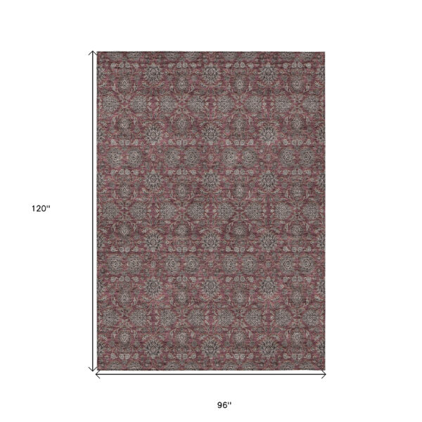 8' X 10' Merlot Gray And Taupe Floral Washable Indoor Outdoor Area Rug