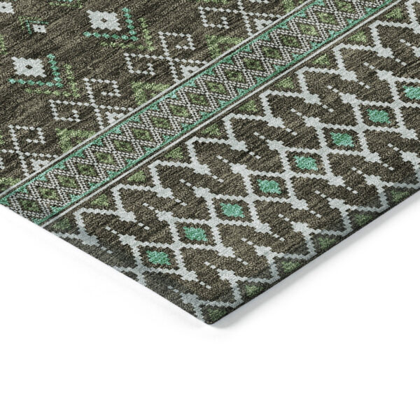 9' X 12' Brown Green And Olive Green Tribal Washable Indoor Outdoor Area Rug