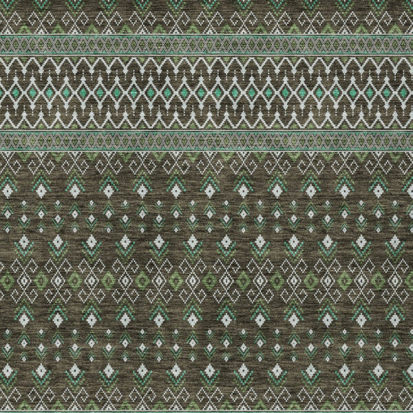 9' X 12' Brown Green And Olive Green Tribal Washable Indoor Outdoor Area Rug