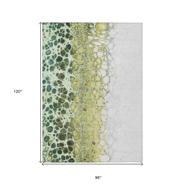 8' X 10' Olive Green And Gold Abstract Washable Indoor Outdoor Area Rug