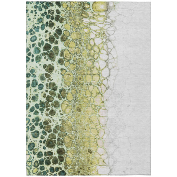 8' X 10' Olive Green And Gold Abstract Washable Indoor Outdoor Area Rug