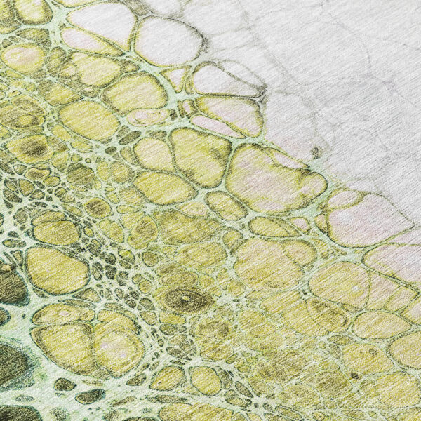 8' X 10' Olive Green And Gold Abstract Washable Indoor Outdoor Area Rug