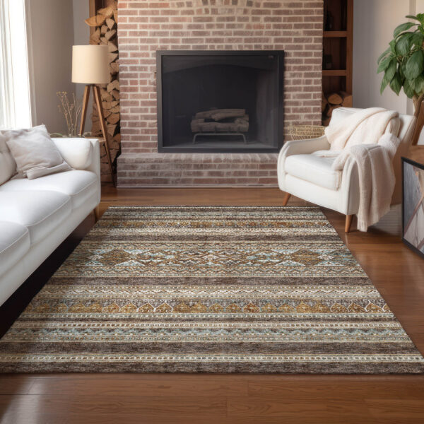 10' X 14' Chocolate And Gray Southwestern Washable Indoor Outdoor Area Rug
