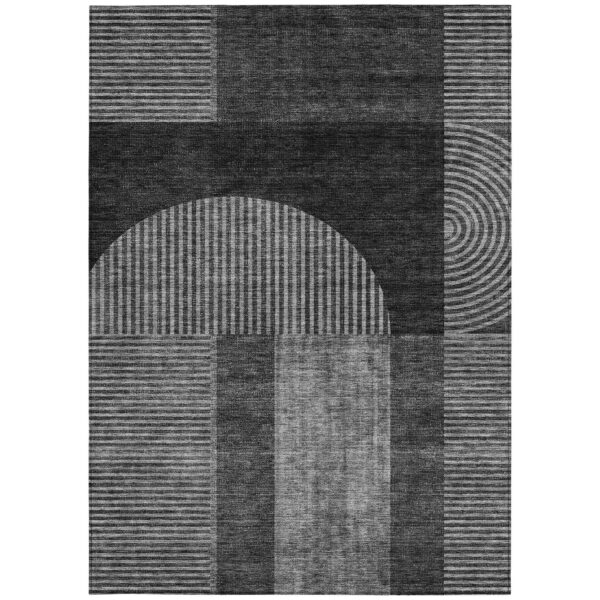 8' X 10' Charcoal Gray And Silver Geometric Washable Indoor Outdoor Area Rug