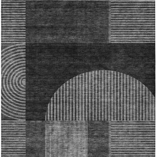 8' X 10' Charcoal Gray And Silver Geometric Washable Indoor Outdoor Area Rug