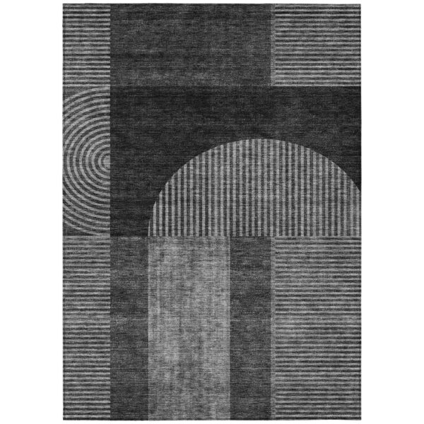 8' X 10' Charcoal Gray And Silver Geometric Washable Indoor Outdoor Area Rug