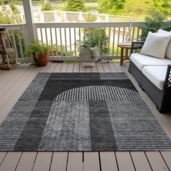 8' X 10' Charcoal Gray And Silver Geometric Washable Indoor Outdoor Area Rug