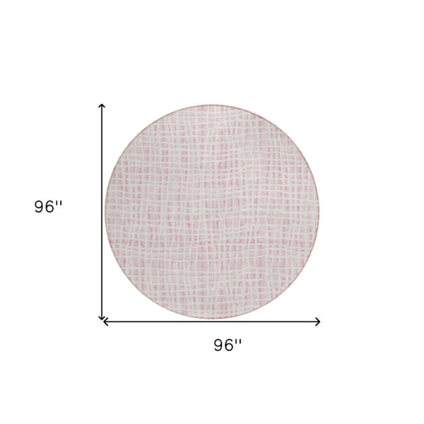 8' Pink And Ivory Round Striped Washable Indoor Outdoor Area Rug