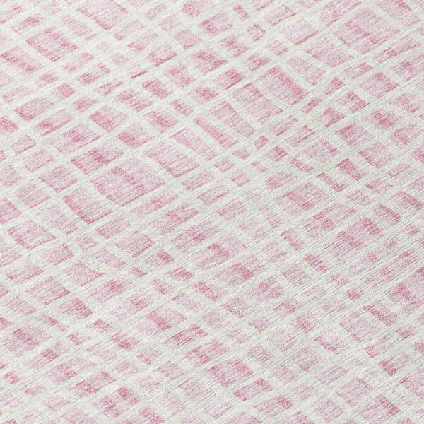 8' Pink And Ivory Round Striped Washable Indoor Outdoor Area Rug