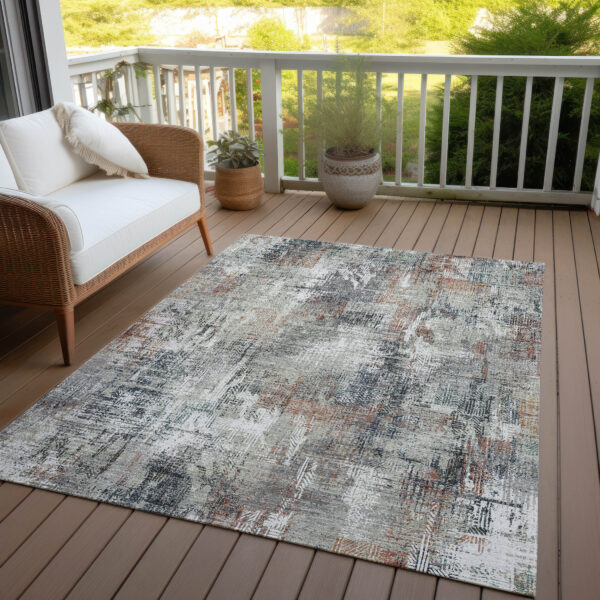 5' X 8' Taupe Gray And Copper Abstract Washable Indoor Outdoor Area Rug