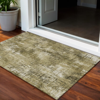3' X 5' Brown Taupe And Ivory Abstract Washable Indoor Outdoor Area Rug