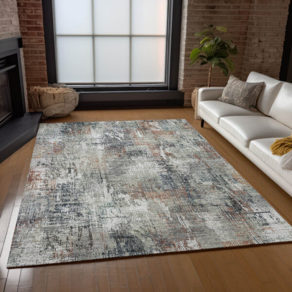 5' X 8' Taupe Gray And Copper Abstract Washable Indoor Outdoor Area Rug