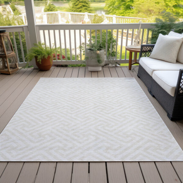 5' X 8' Ivory And Beige Geometric Washable Indoor Outdoor Area Rug