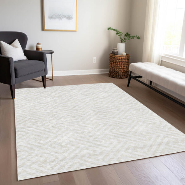 5' X 8' Ivory And Beige Geometric Washable Indoor Outdoor Area Rug
