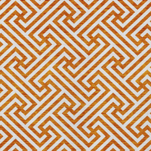 10' X 14' Orange And Ivory Geometric Washable Indoor Outdoor Area Rug