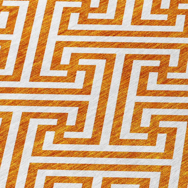 10' X 14' Orange And Ivory Geometric Washable Indoor Outdoor Area Rug