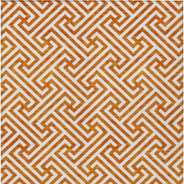 10' X 14' Orange And Ivory Geometric Washable Indoor Outdoor Area Rug