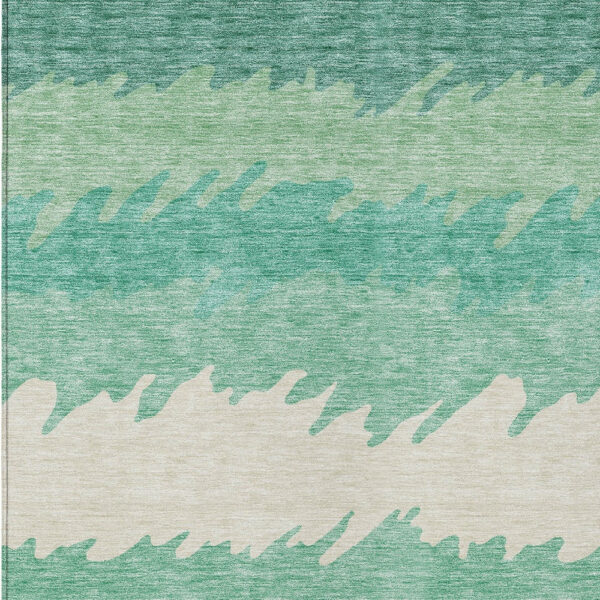 3' X 5' Sage Green And Ivory Striped Washable Indoor Outdoor Area Rug