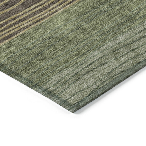 8' Olive Green And Chocolate Round Striped Washable Indoor Outdoor Area Rug