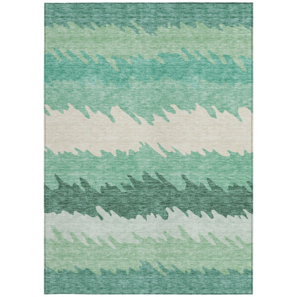 3' X 5' Sage Green And Ivory Striped Washable Indoor Outdoor Area Rug