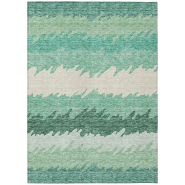 3' X 5' Sage Green And Ivory Striped Washable Indoor Outdoor Area Rug