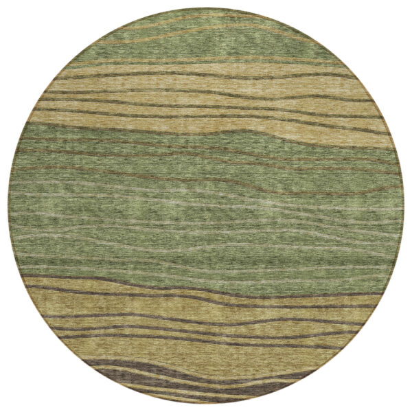 8' Olive Green And Chocolate Round Striped Washable Indoor Outdoor Area Rug