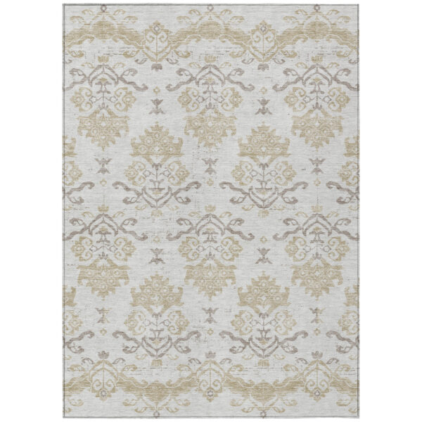 8' X 10' Ivory Beige And Taupe Oriental Washable Indoor Outdoor Area Rug