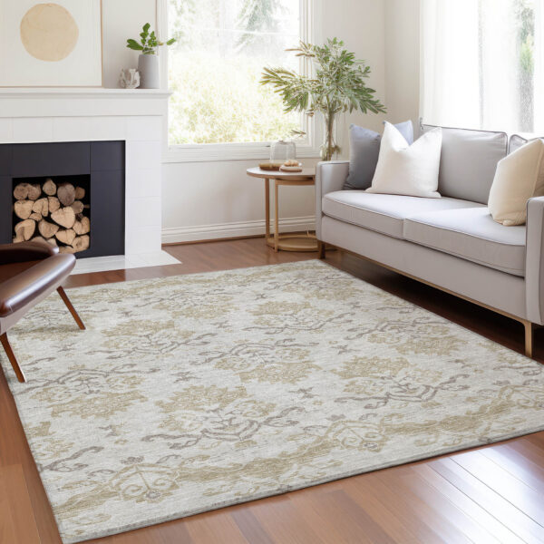 8' X 10' Ivory Beige And Taupe Oriental Washable Indoor Outdoor Area Rug