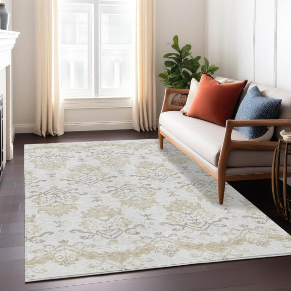 8' X 10' Ivory Beige And Taupe Oriental Washable Indoor Outdoor Area Rug