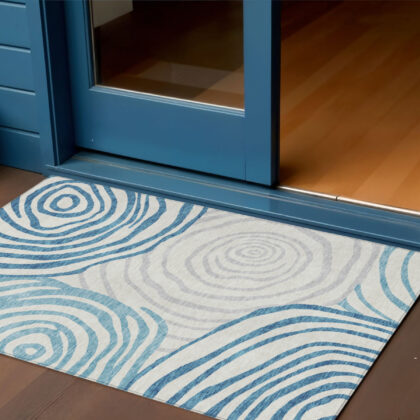 3' X 5' Teal Blue Ivory And Silver Abstract Washable Indoor Outdoor Area Rug