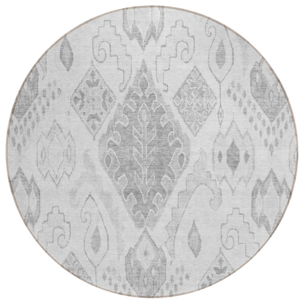 8' Silver Gray And Charcoal Round Moroccan Washable Indoor Outdoor Area Rug