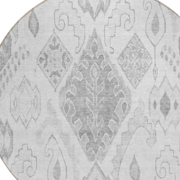 8' Silver Gray And Charcoal Round Moroccan Washable Indoor Outdoor Area Rug