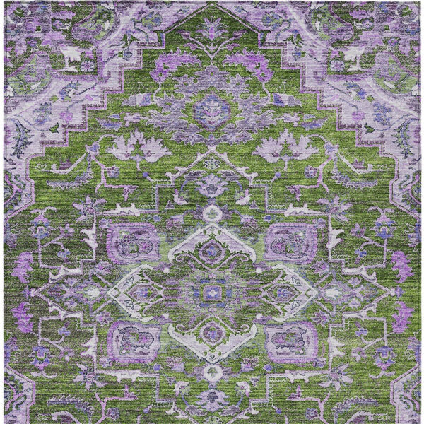 8' X 10' Olive Green And Purple Oriental Washable Indoor Outdoor Area Rug