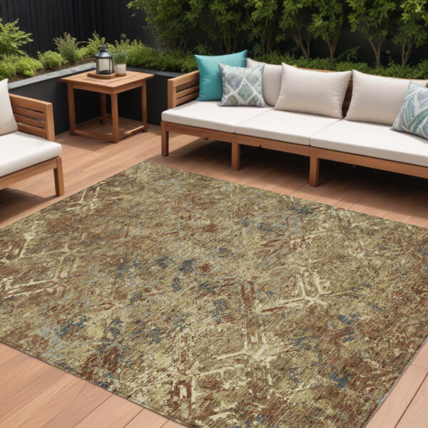 8' X 10' Brown Copper And Gold Geometric Washable Indoor Outdoor Area Rug