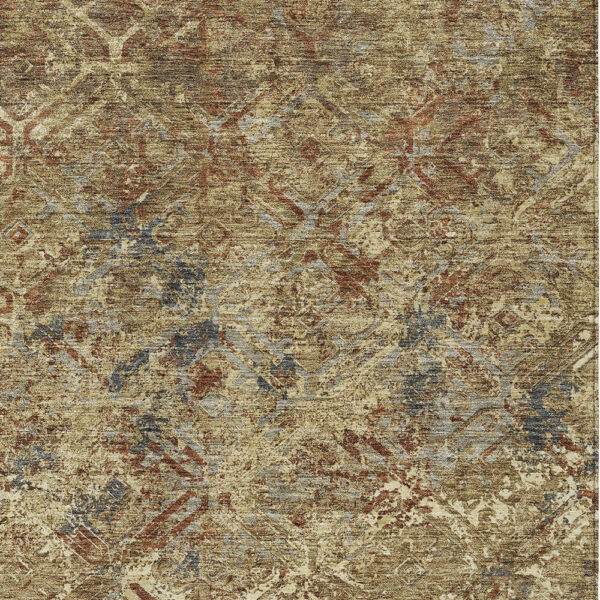 8' X 10' Brown Copper And Gold Geometric Washable Indoor Outdoor Area Rug
