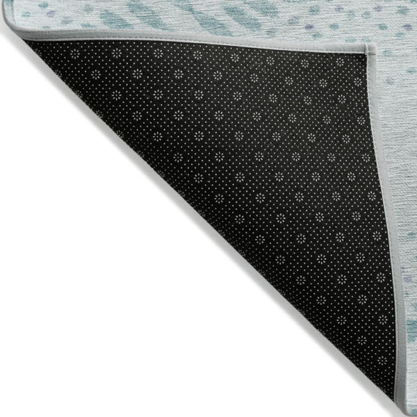 9' X 12' Teal Blue And Aqua Floral Washable Indoor Outdoor Area Rug