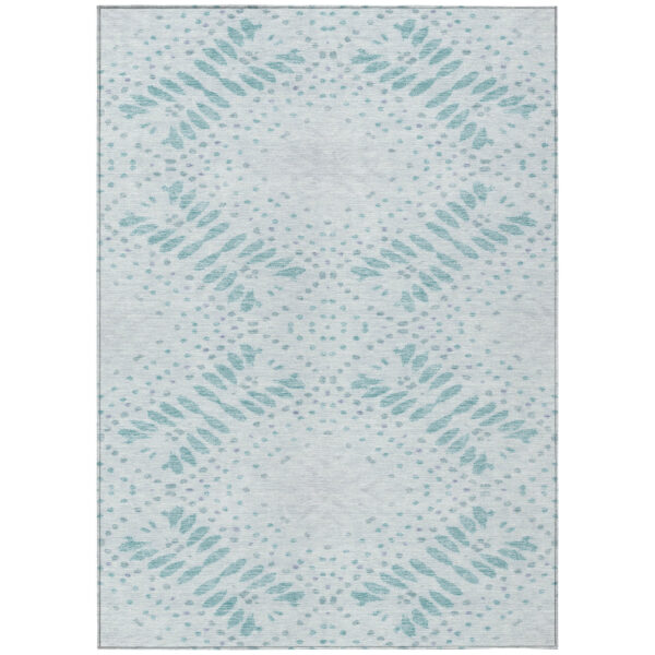 9' X 12' Teal Blue And Aqua Floral Washable Indoor Outdoor Area Rug