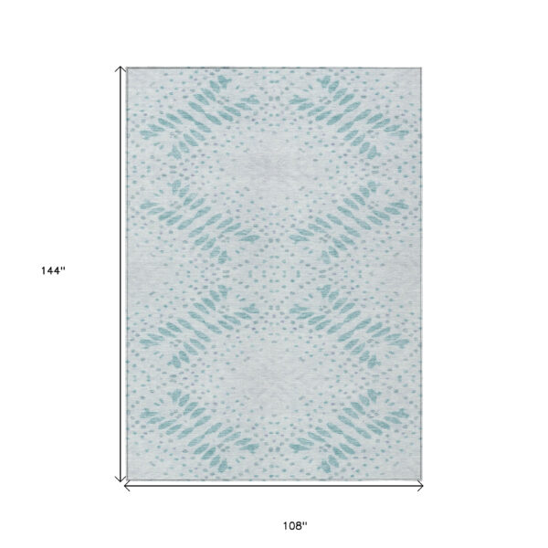 9' X 12' Teal Blue And Aqua Floral Washable Indoor Outdoor Area Rug