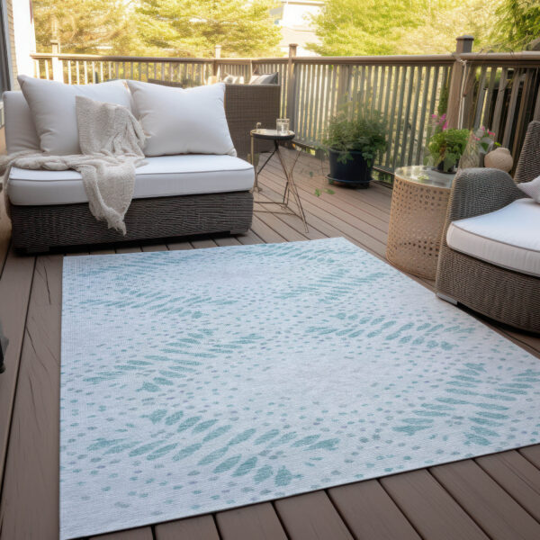 9' X 12' Teal Blue And Aqua Floral Washable Indoor Outdoor Area Rug