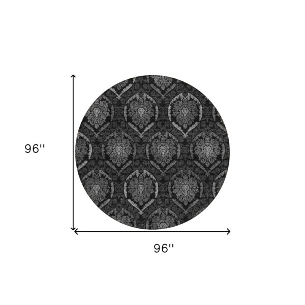 8' Gray Charcoal And Silver Round Medallion Washable Indoor Outdoor Area Rug