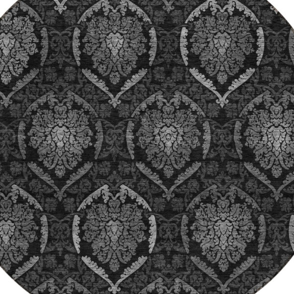 8' Gray Charcoal And Silver Round Medallion Washable Indoor Outdoor Area Rug