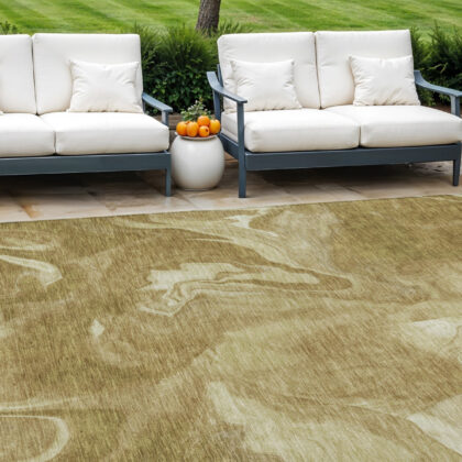 10' X 14' Brown Beige And Ivory Abstract Washable Indoor Outdoor Area Rug
