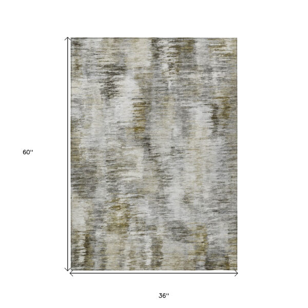 3' X 5' Brown And Taupe Abstract Washable Indoor Outdoor Area Rug