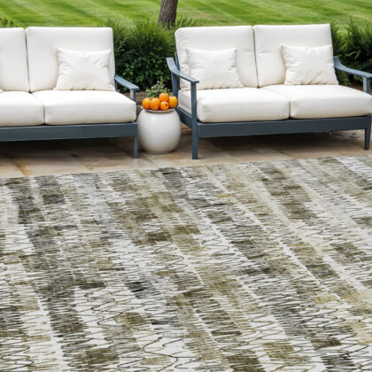 8' X 10' Taupe Beige And Tan Striped Washable Indoor Outdoor Area Rug