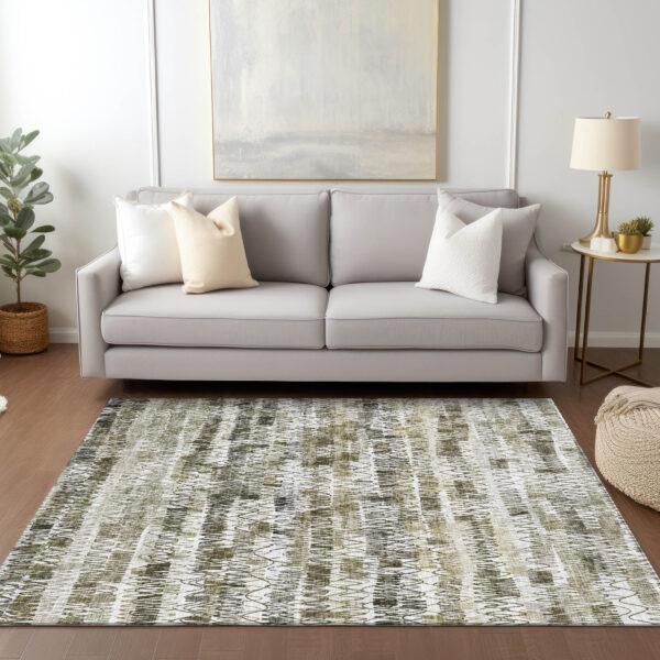 8' X 10' Taupe Beige And Tan Striped Washable Indoor Outdoor Area Rug