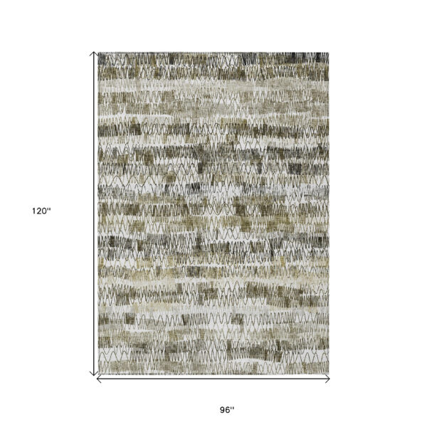 8' X 10' Taupe Beige And Tan Striped Washable Indoor Outdoor Area Rug